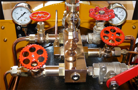R A Barker globe valves fitted to a Feldbahn steam engine