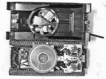 The internal parts of the radio controlled Chieftain tank