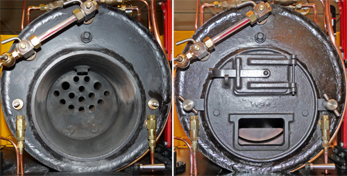 The firebox of a Station Road Steam Stafford class miniature steam locomotive