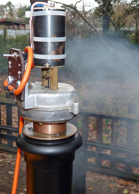 Steam raising blower in use on the model steam locomotive