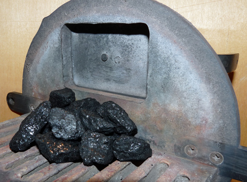"Beans" of coal on the grate of a Station Road Steam Stafford class miniature steam engine